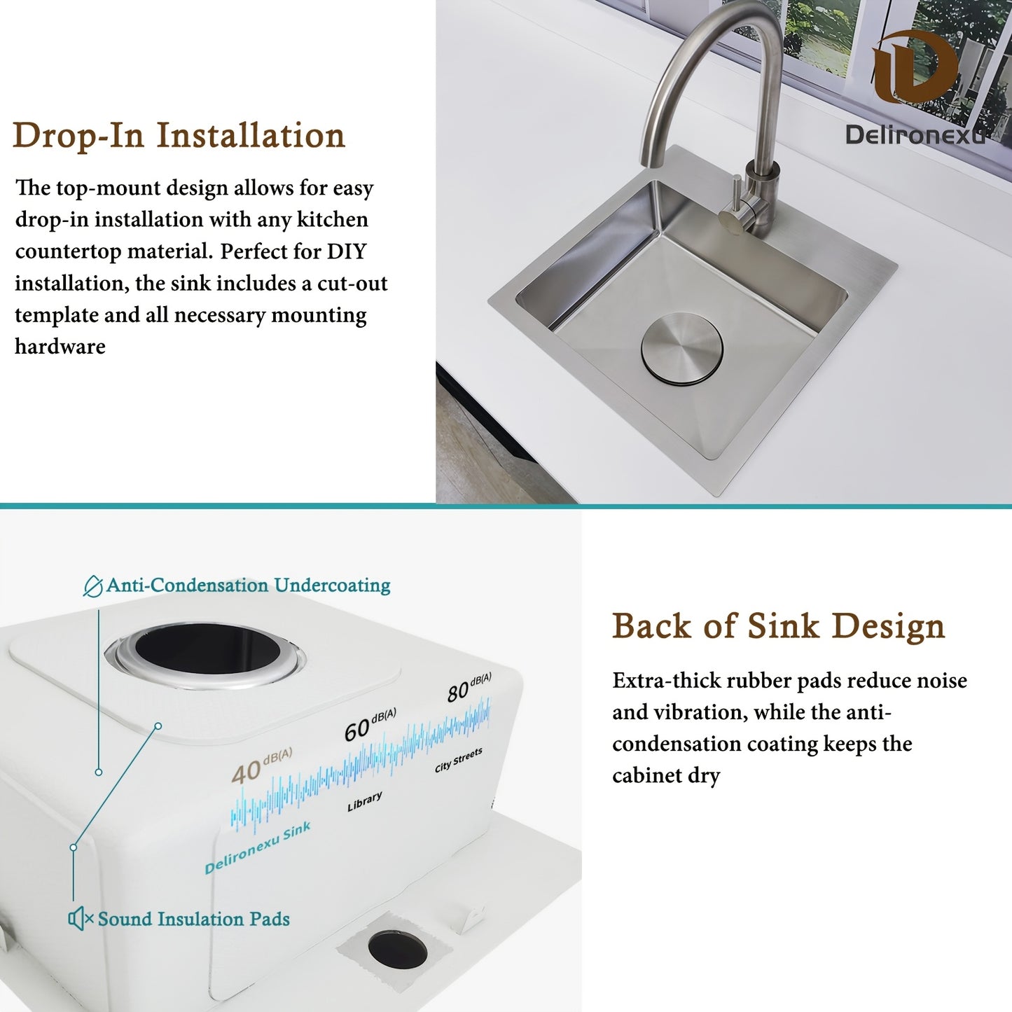 15" Modern Stainless Steel Bar Sink, 18 Gauge Single Bowl Square Kitchen Sink with Brushed Finish