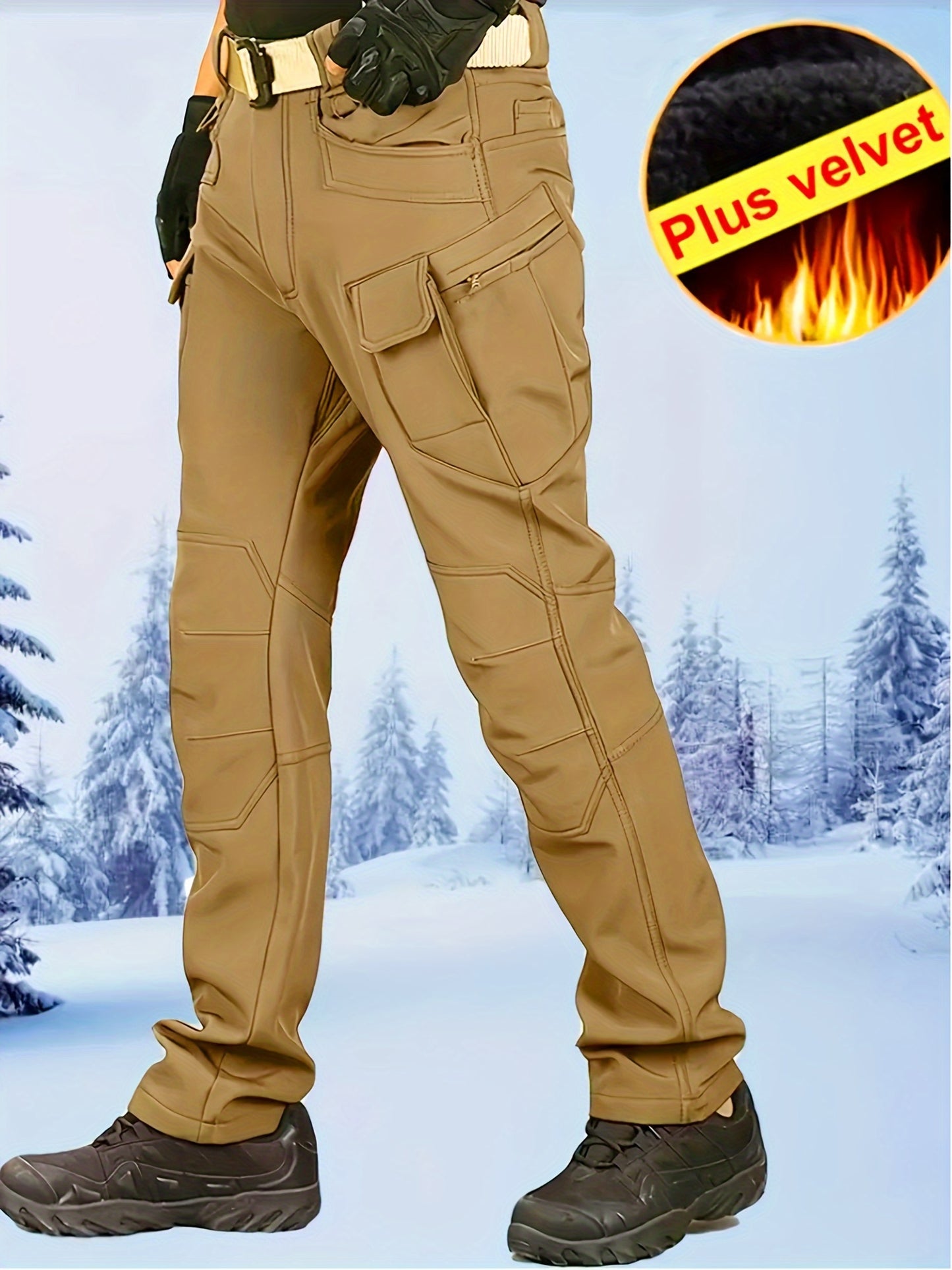 Men's Fleece Lined Ultimate Thermal Tactical Pants - Waterproof, Windproof, Multi-Pocket, Loose Fit
