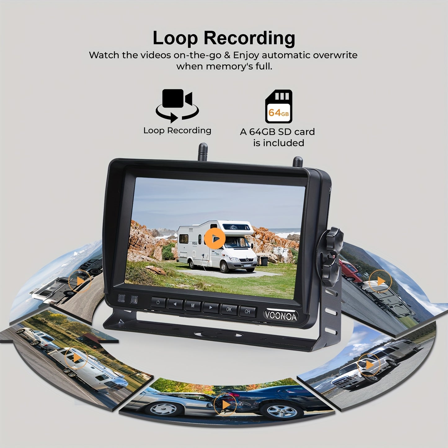 Solar Wireless Magnetic Backup Camera, Battery Powered Rechargeable, Rear View Hitch Camera With 7 Inch 1080P Monitor System