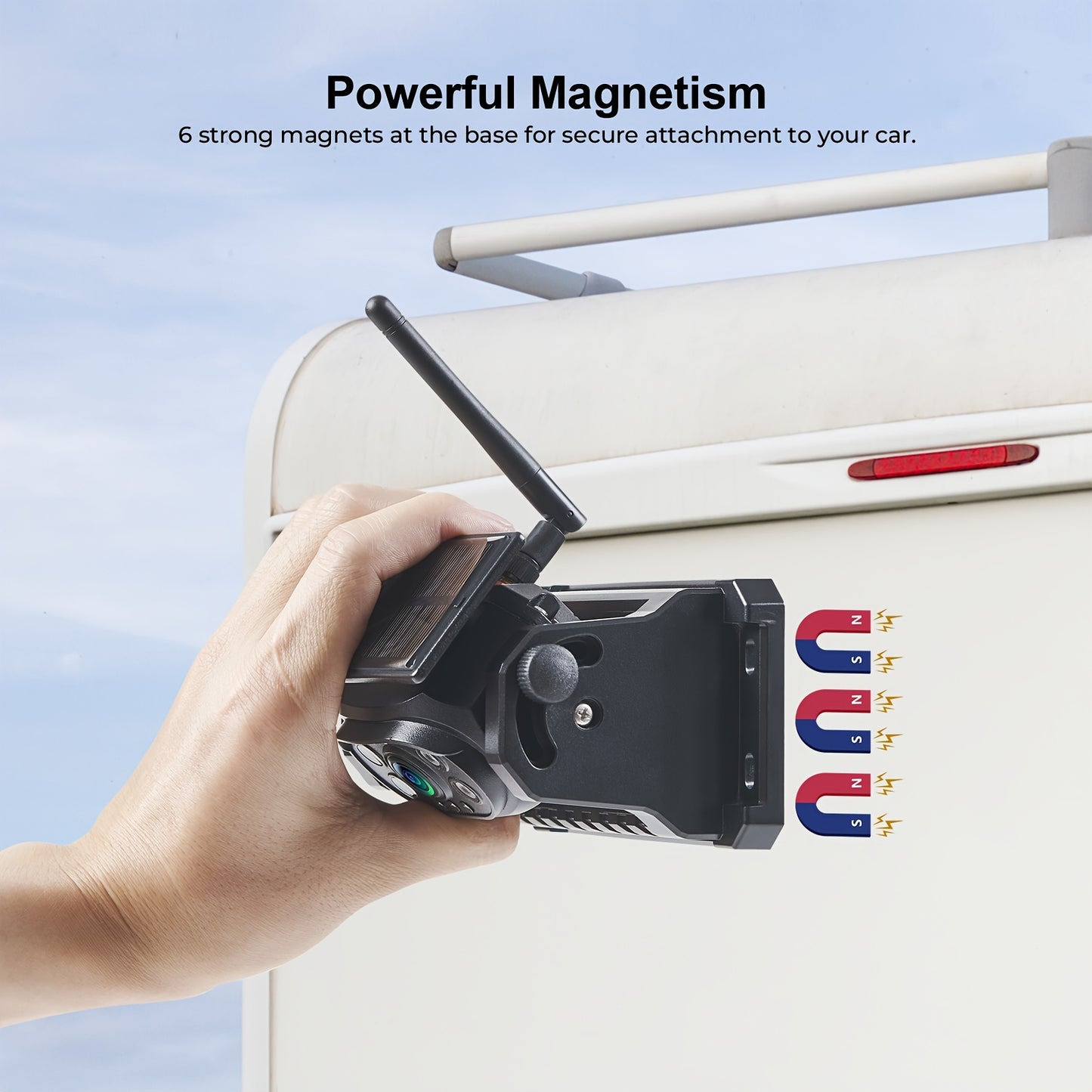 Solar Wireless Magnetic Backup Camera, Battery Powered Rechargeable, Rear View Hitch Camera With 7 Inch 1080P Monitor System