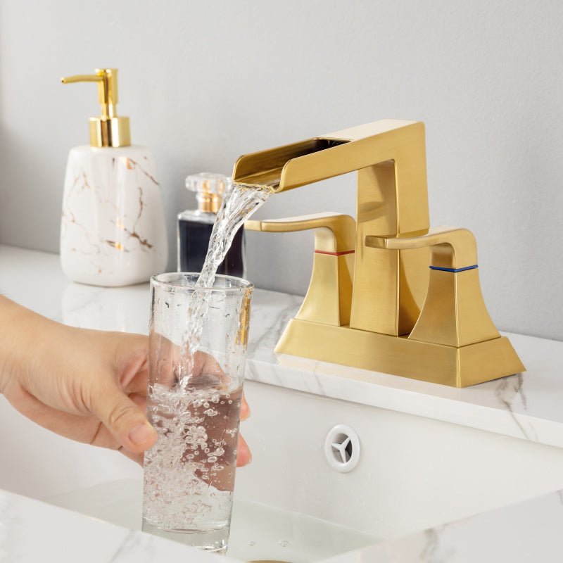 Modern Brushed Golden Widespread Bathroom Sink Faucet