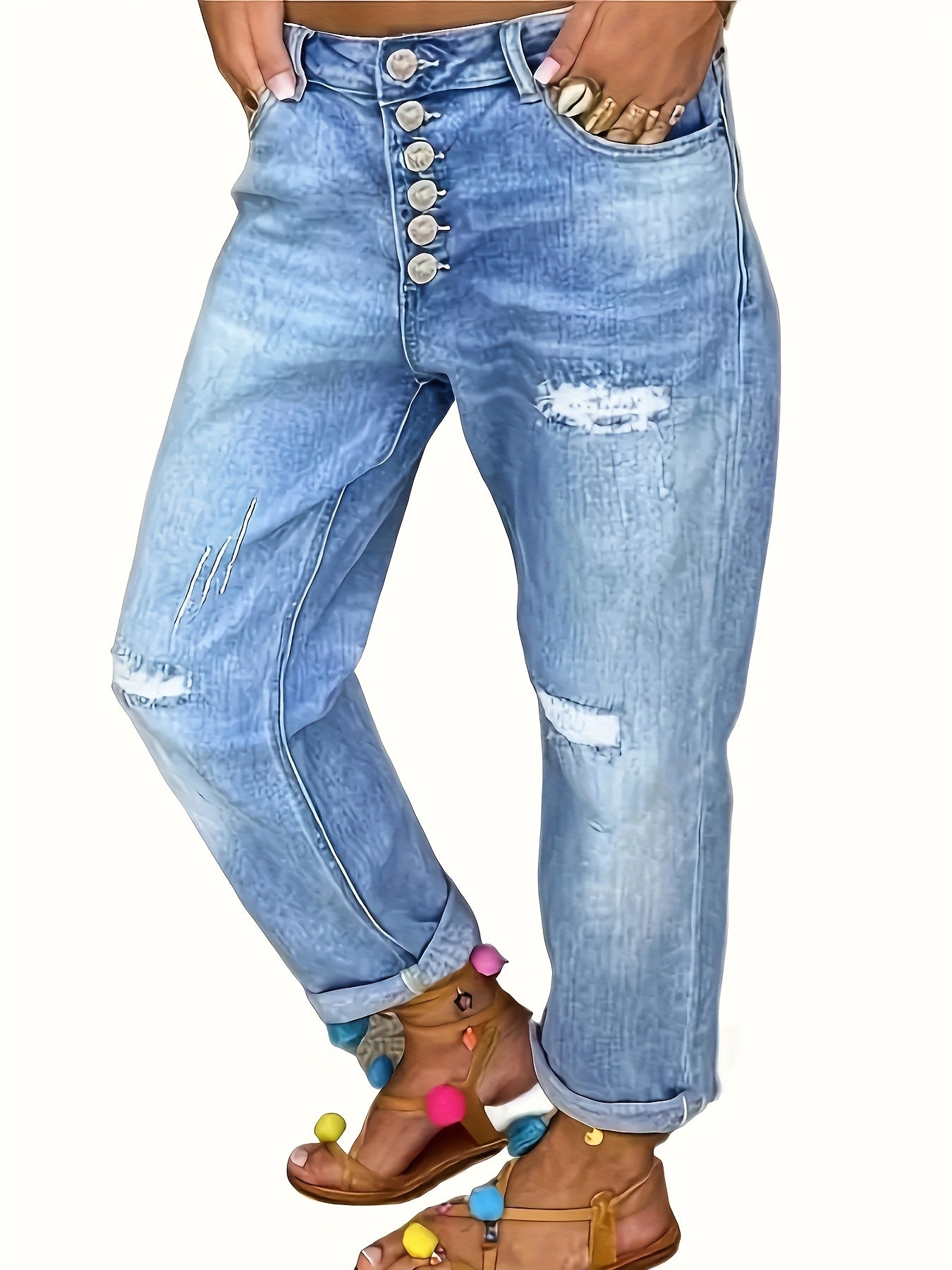 Women's Plus Size High-Waist Stretch Jeans with Colorful Button Fly