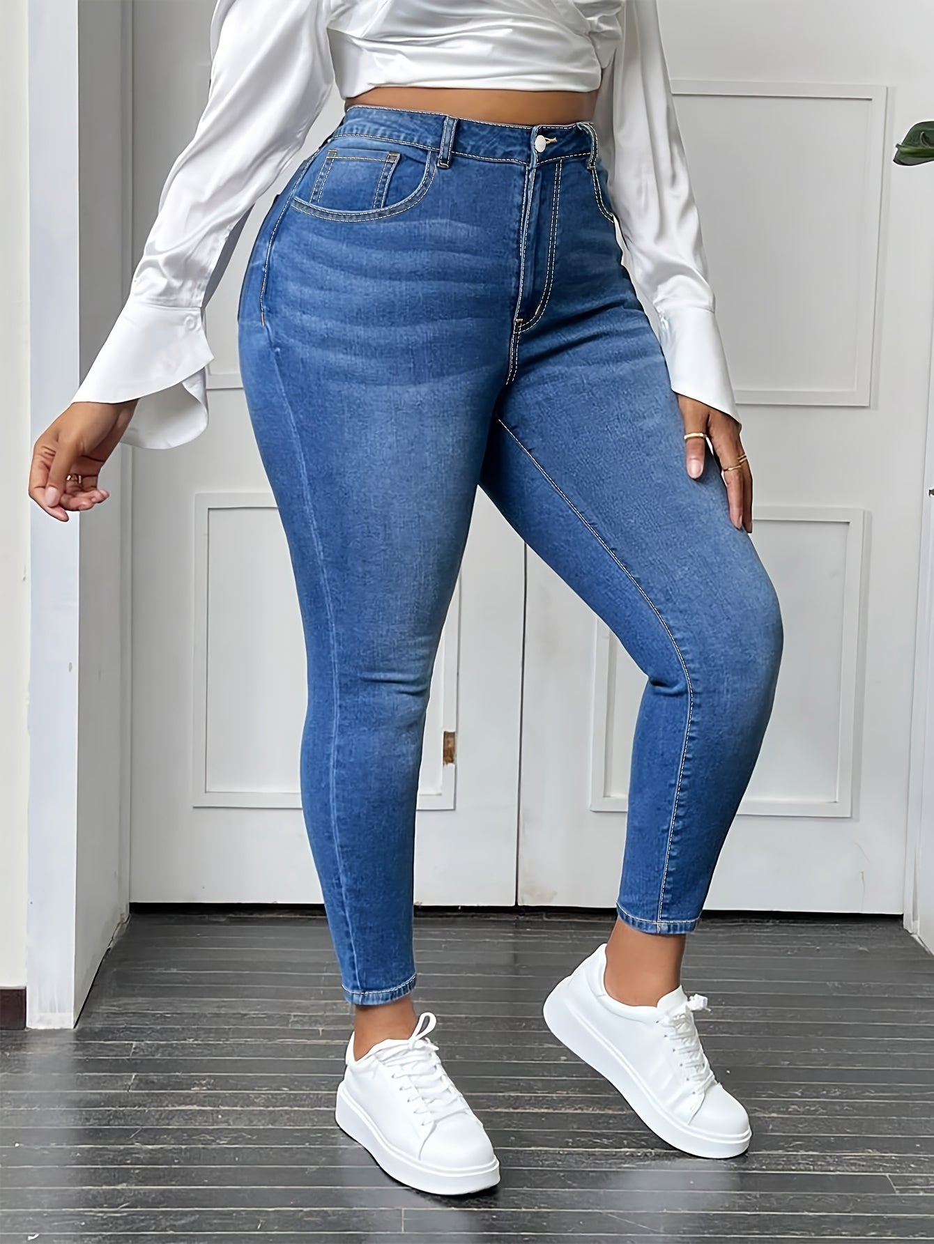 Women'S Clothing Large Size Elastic Waist High Four-Season Jeans