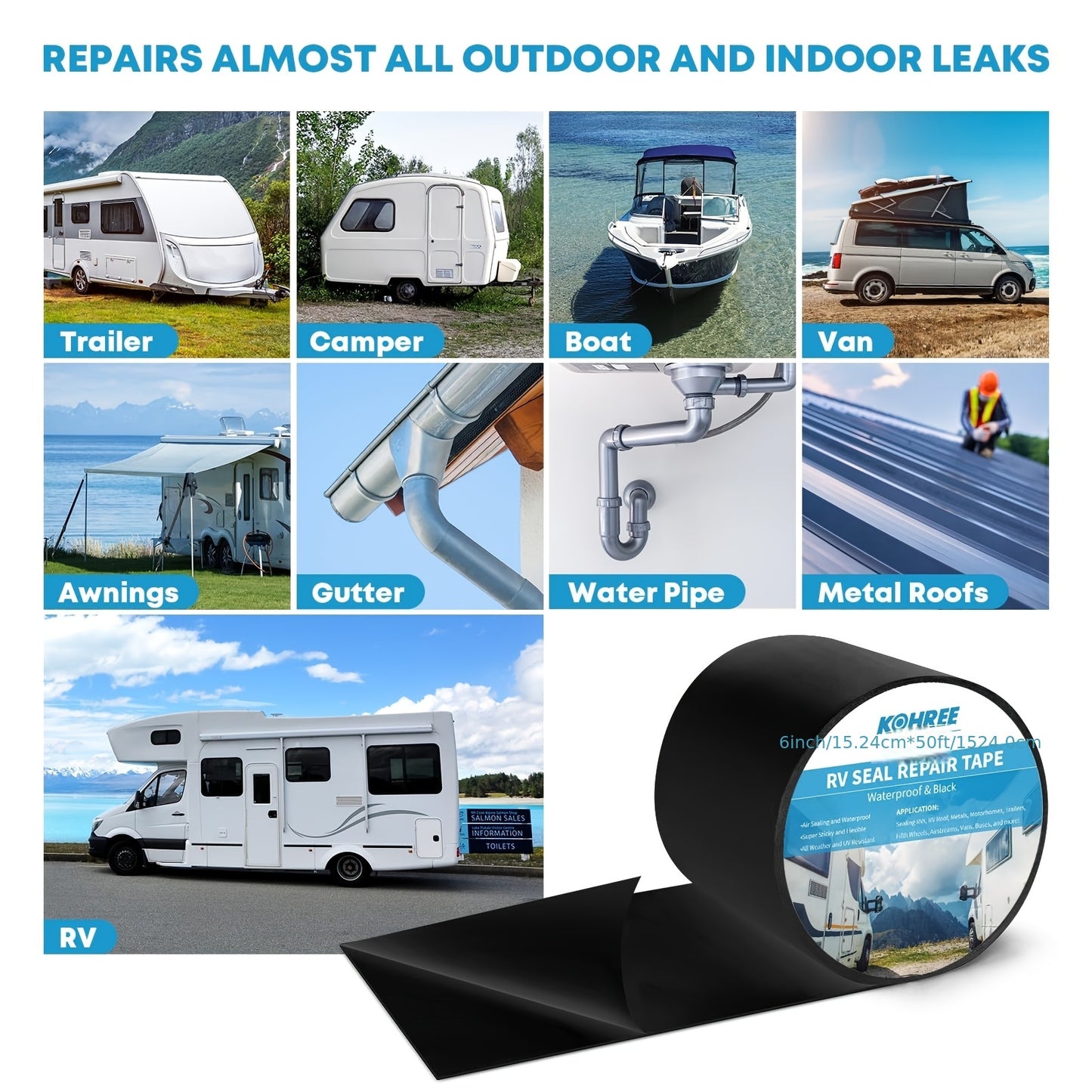 RV Sealant Tape, RV Roof Tape White/Black, UV Resistant, Weatherproof Repair Sealant Tape