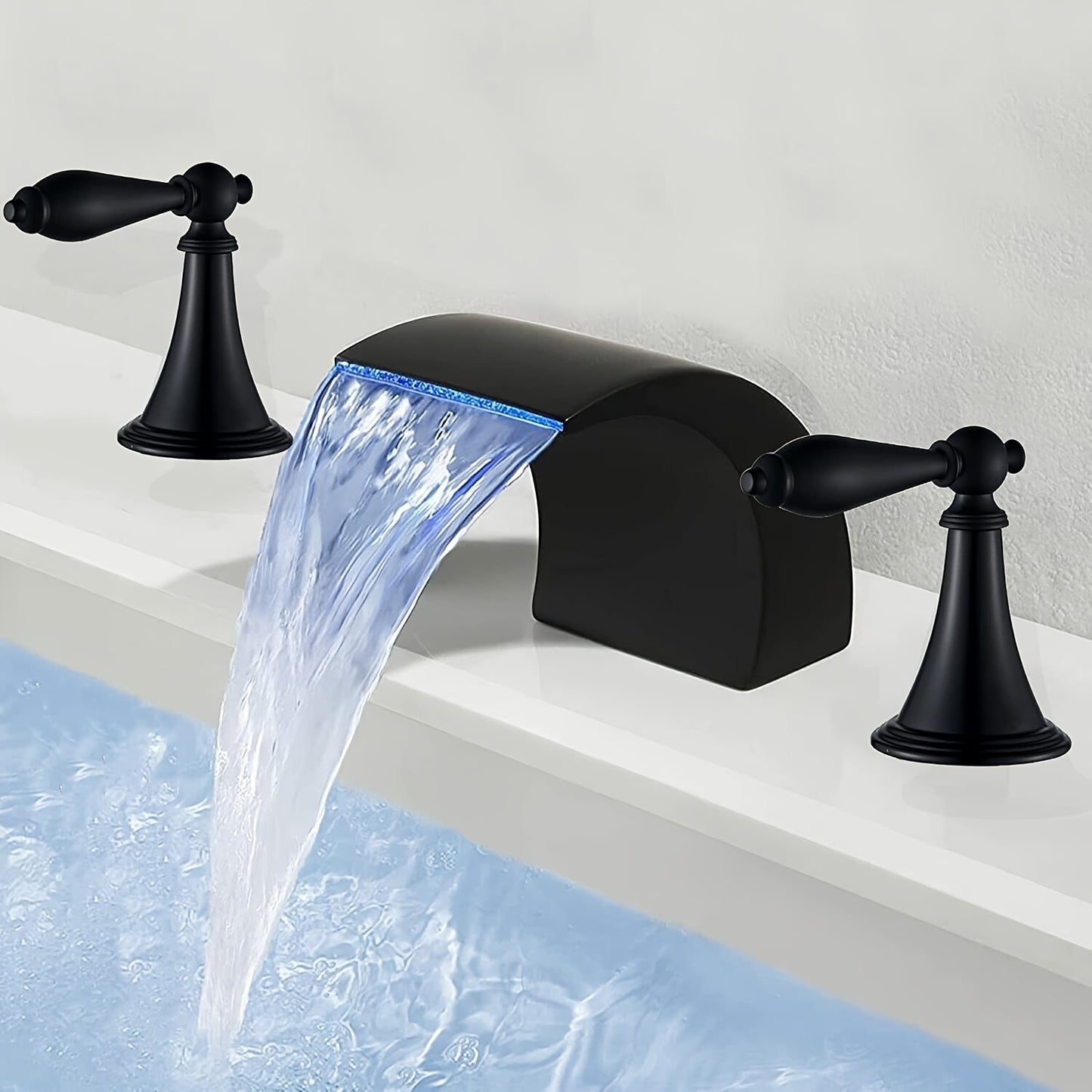 Led Waterfall Widespread Bathroom Sink Faucet 3 Colors Change Led Waterfall Deck Mount