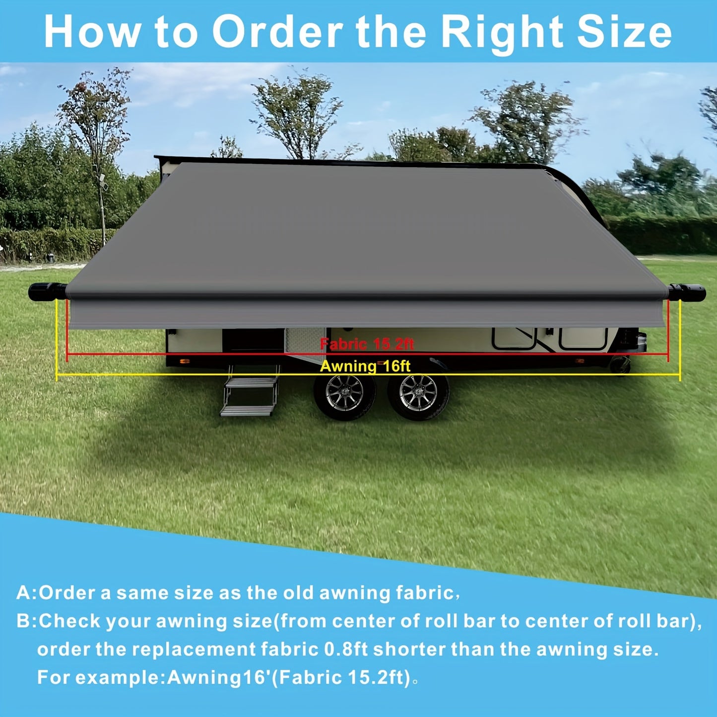 RV Awning Fabric Replacement Heavy Duty 16 Oz Vinyl Fabric Awning, Double-Sided Coating Universal Awning, Replacement For All Trailer