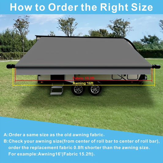 RV Awning Fabric Replacement Heavy Duty 16 Oz Vinyl Fabric Awning, Double-Sided Coating Universal Awning, Replacement For All Trailer