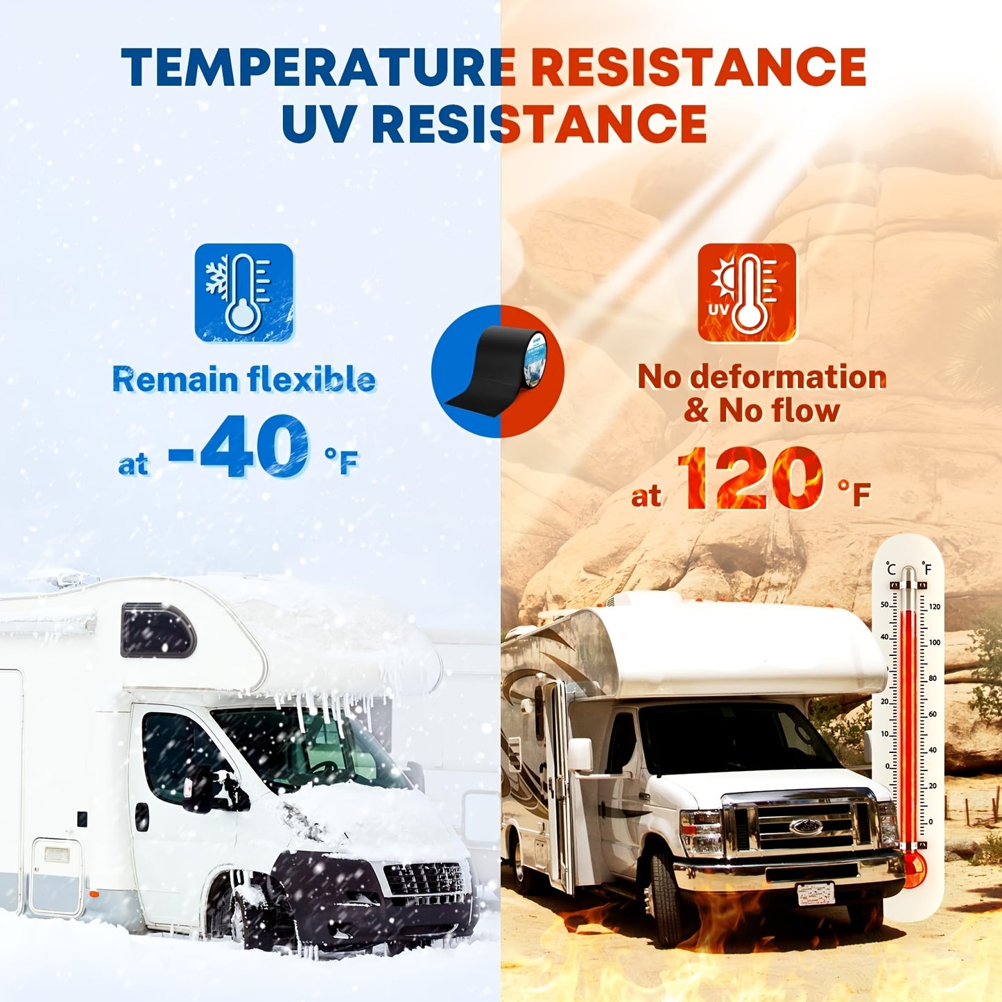 RV Sealant Tape, RV Roof Tape White/Black, UV Resistant, Weatherproof Repair Sealant Tape