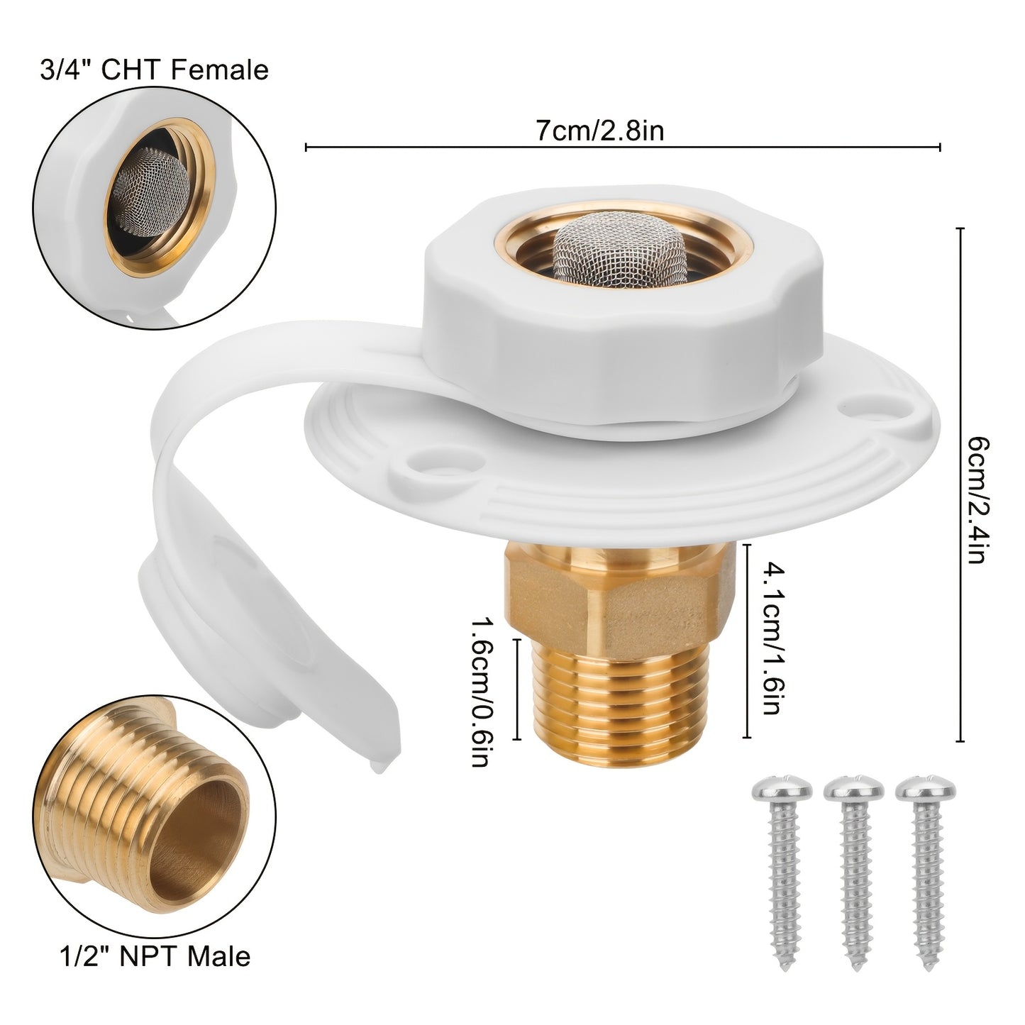 RV City Water Inlet Flange with Check Valve