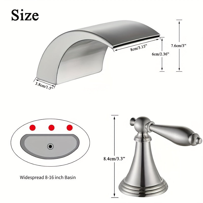 Waterfall Widespread Bathroom Sink Basin Faucet, 3 Hole 2 Handle With LED 8" Widespread LED Bathroom Sink Basin Fauce