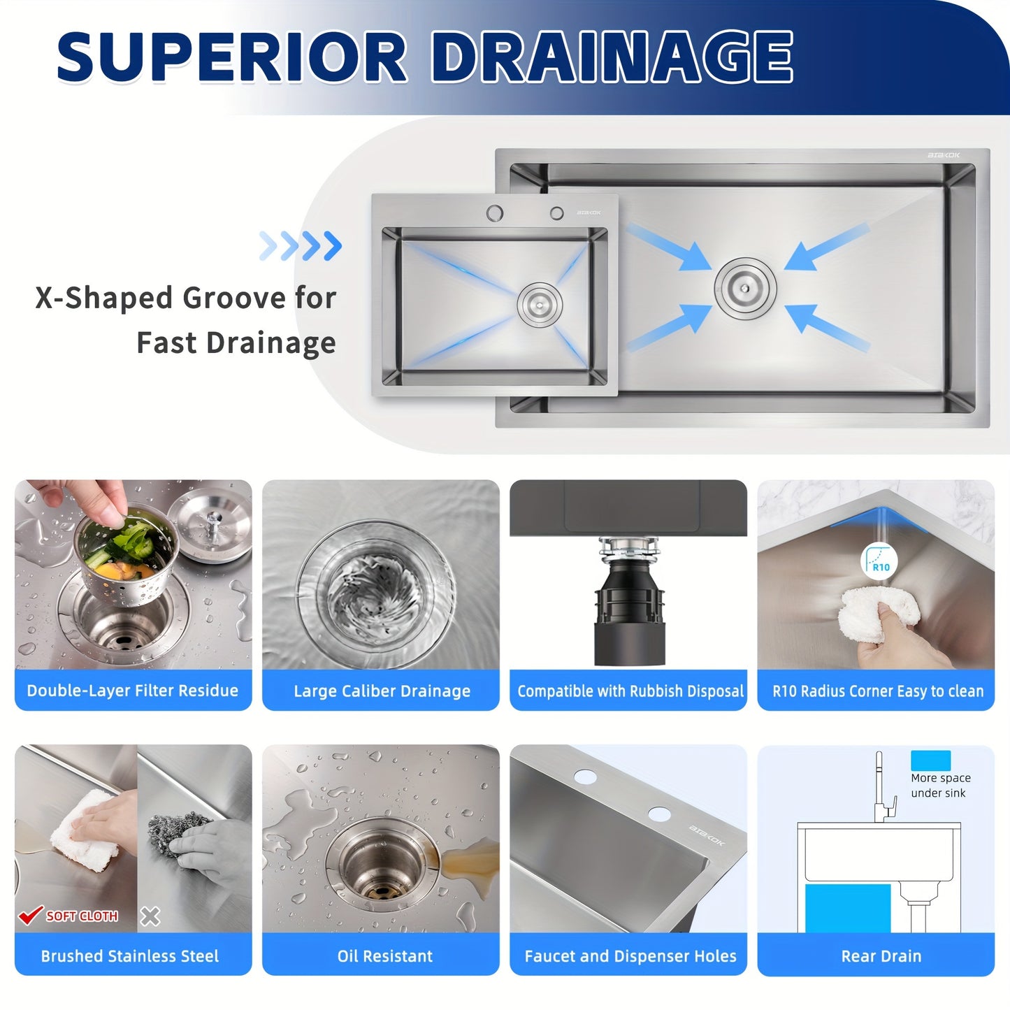 Elegant Single-Bowl Kitchen Sink - Sleek Brushed Finish, Drop-in Design for Easy Installation