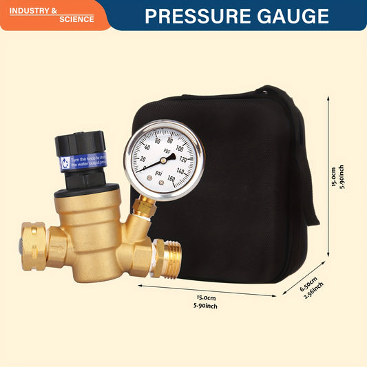 Adjustable Lead Free Brass RV Pressure Regulator, Liquid Filled Pressure Gauge 160psi And Inlet Screened Filter