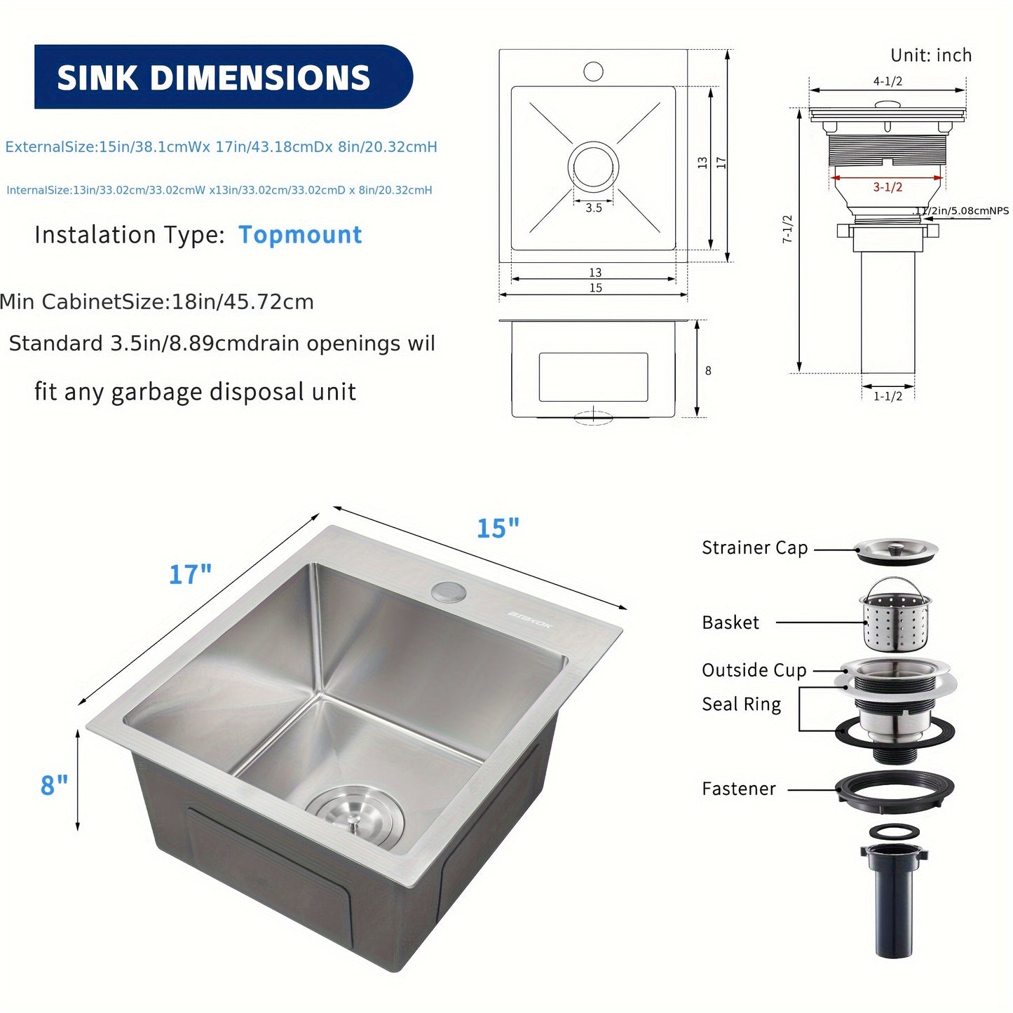 Elegant Single-Bowl Kitchen Sink - Sleek Brushed Finish, Drop-in Design for Easy Installation