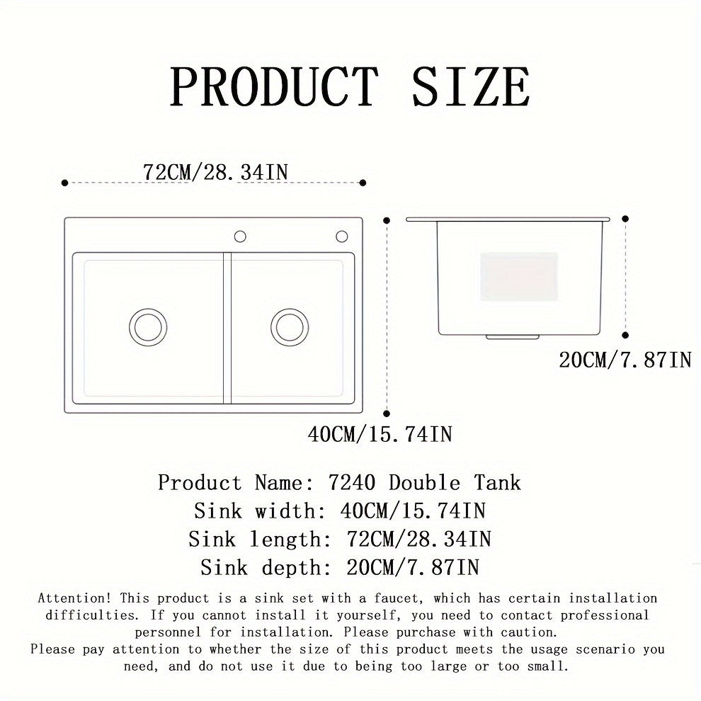Black stainless steel double basin sink, pull out faucet set, drain basket, stainless steel, 28.34IN*15.74IN sink size, large capacity
