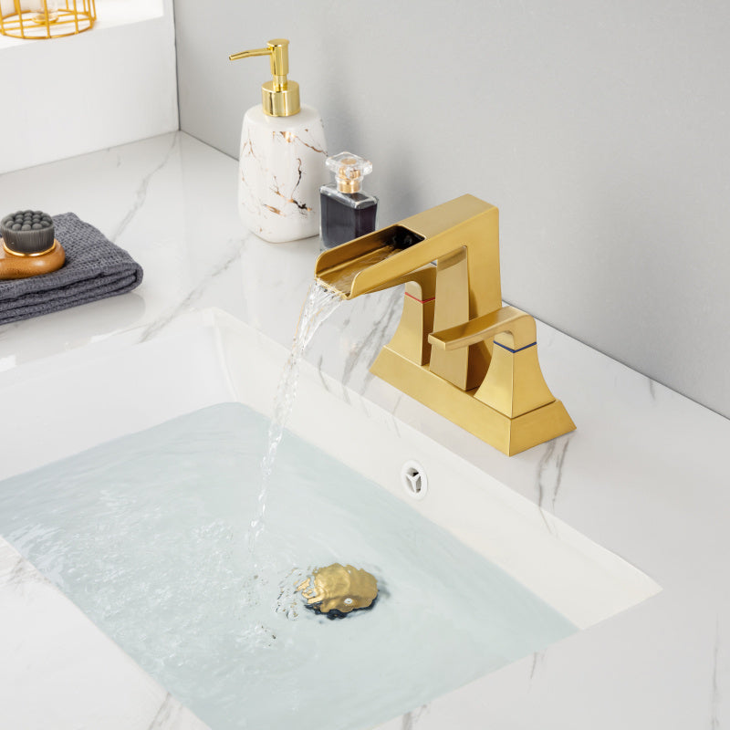 Modern Brushed Golden Widespread Bathroom Sink Faucet