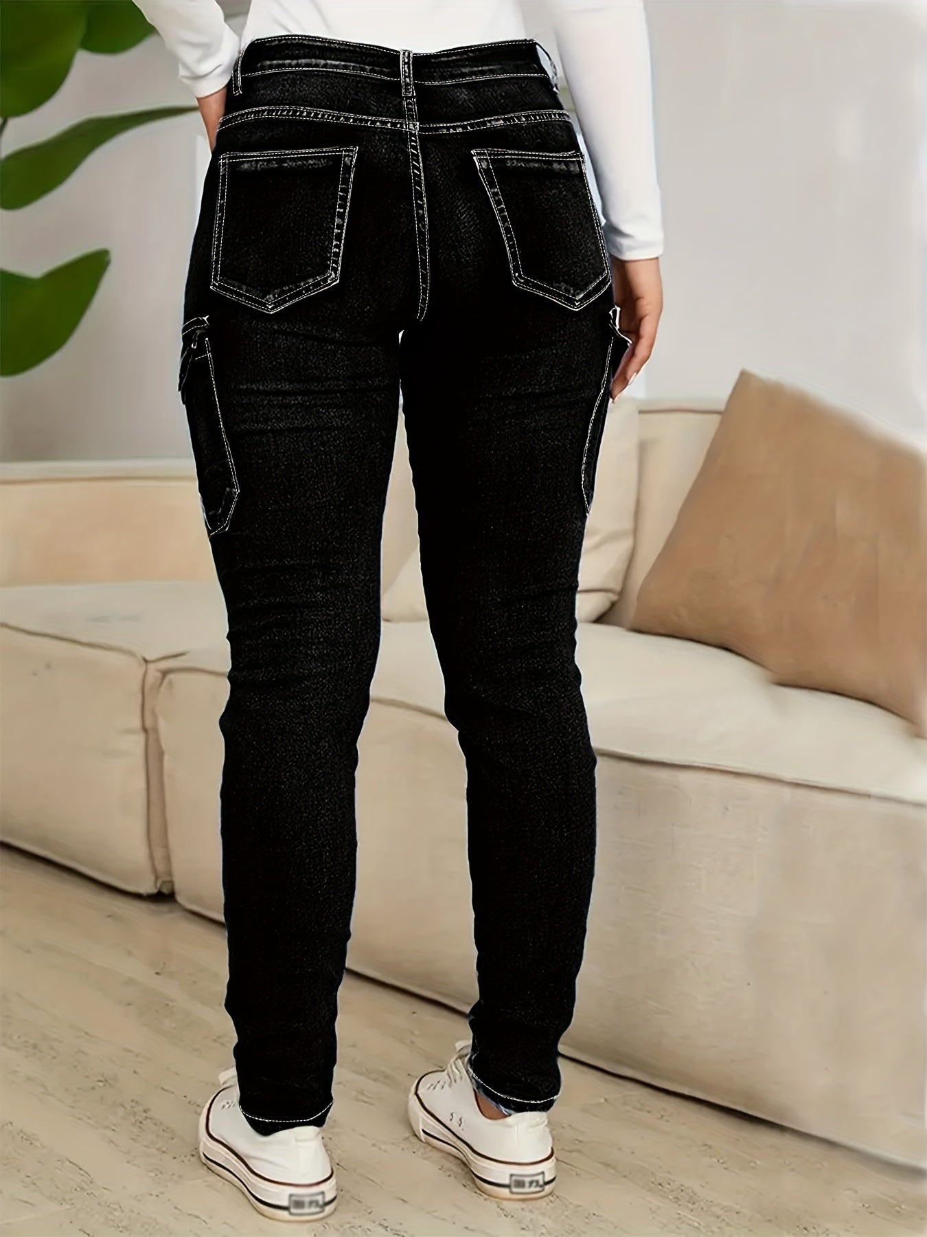 Women's Plus Size High-Waisted Jeans, Multi-Pocket Denim Pants