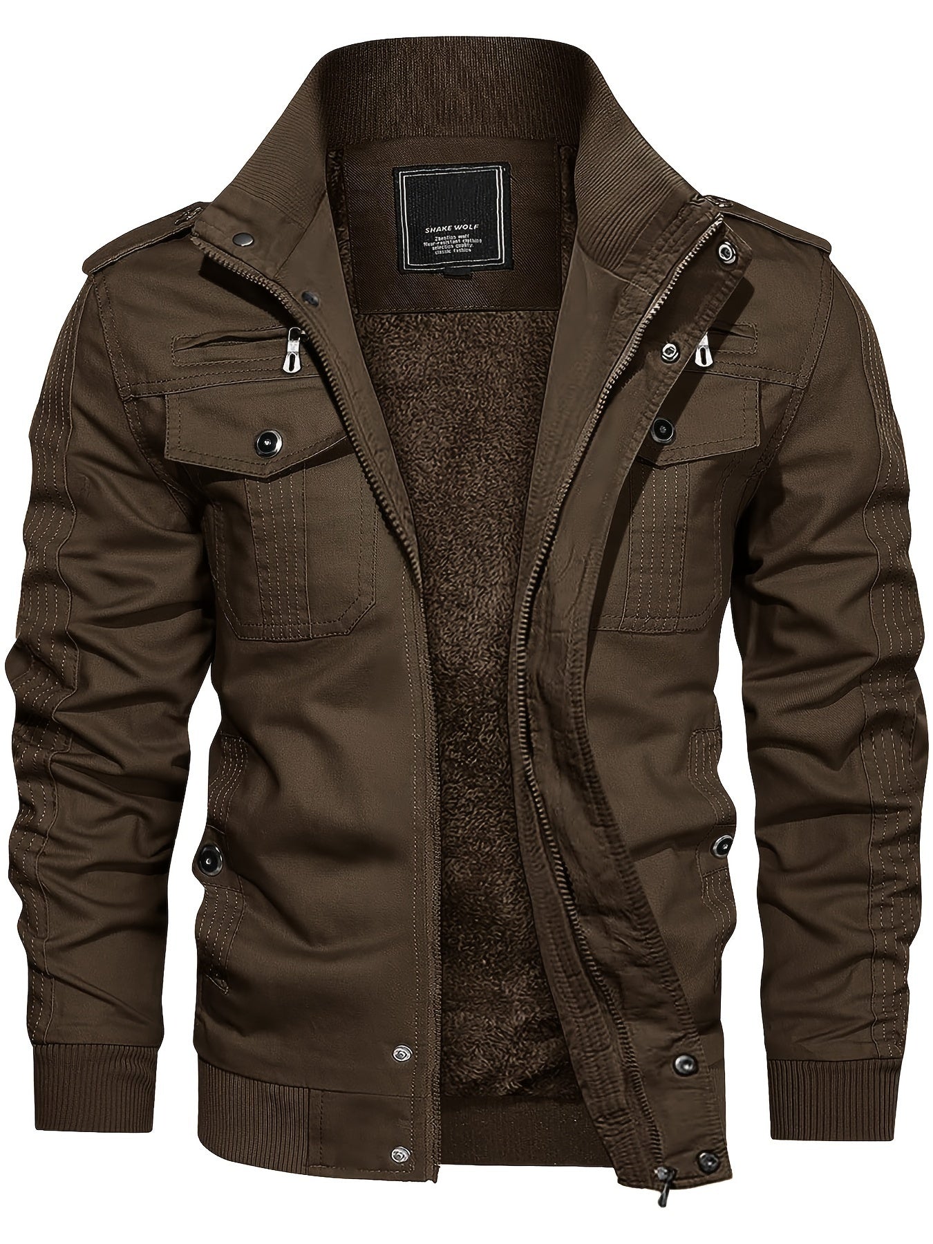 Men's Fleece Jacket And Coat Winter Full Zip Multi-Pocket 2 Chest Pockets 2 Side Pockets And 1 Inner Pocket Fleece Lined Windproof