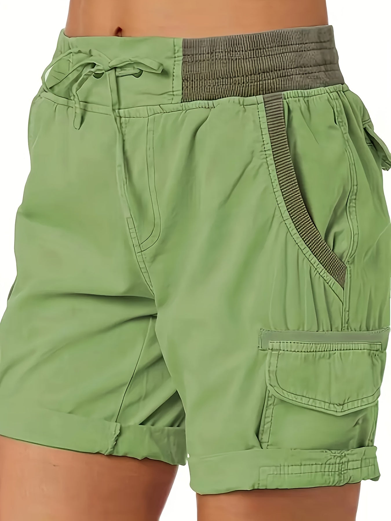Women's Plus Size Cargo Shorts with Drawstring Waist, Flap Pockets, and Side Slit