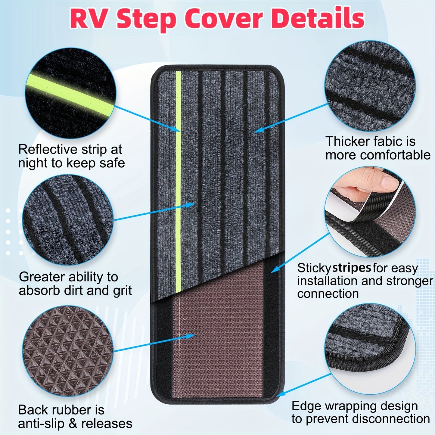 RV Step Covers - Enhanced Safety with Stylish Reflective Strips, Slip-Resistant