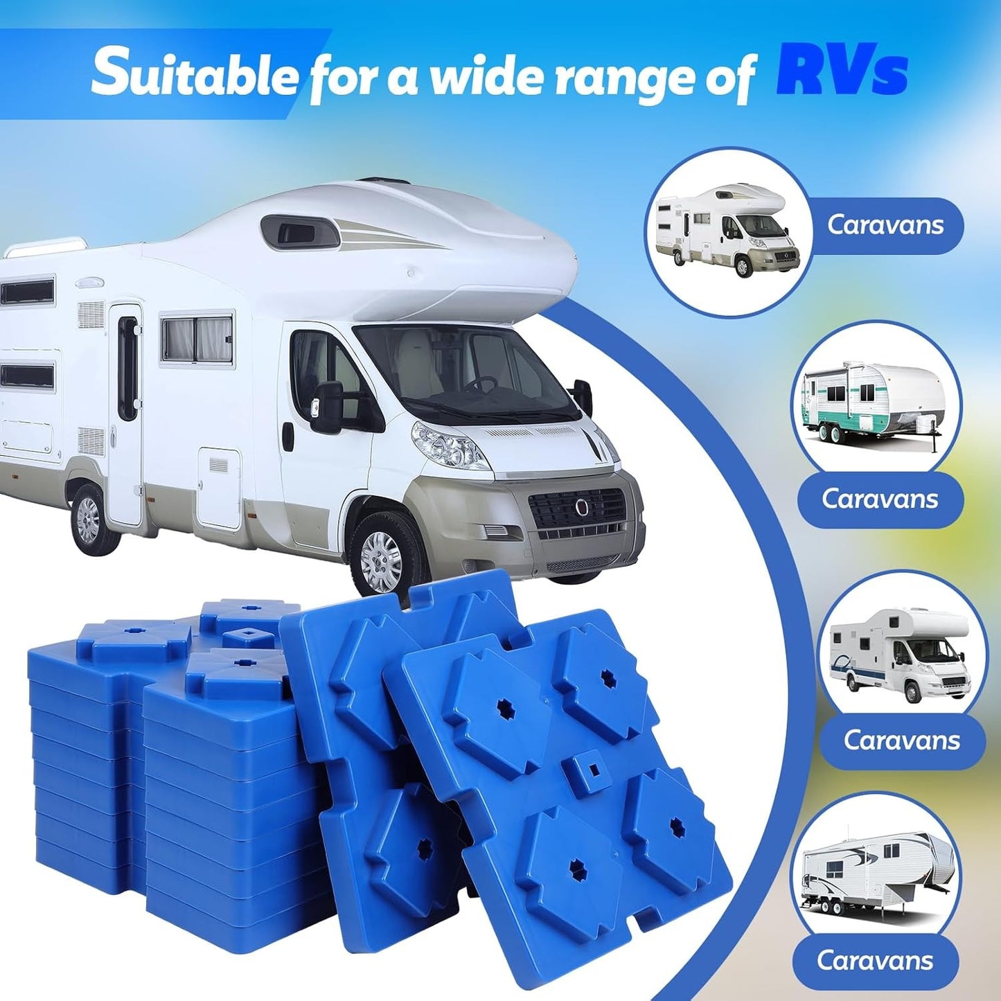 Rv Leveling Blocks, 10 Pack Trailer Accessories with Carrying Bag, Stackable Jack Pads, Interlocking Nested Design to Leveling Single and Dual Wheels