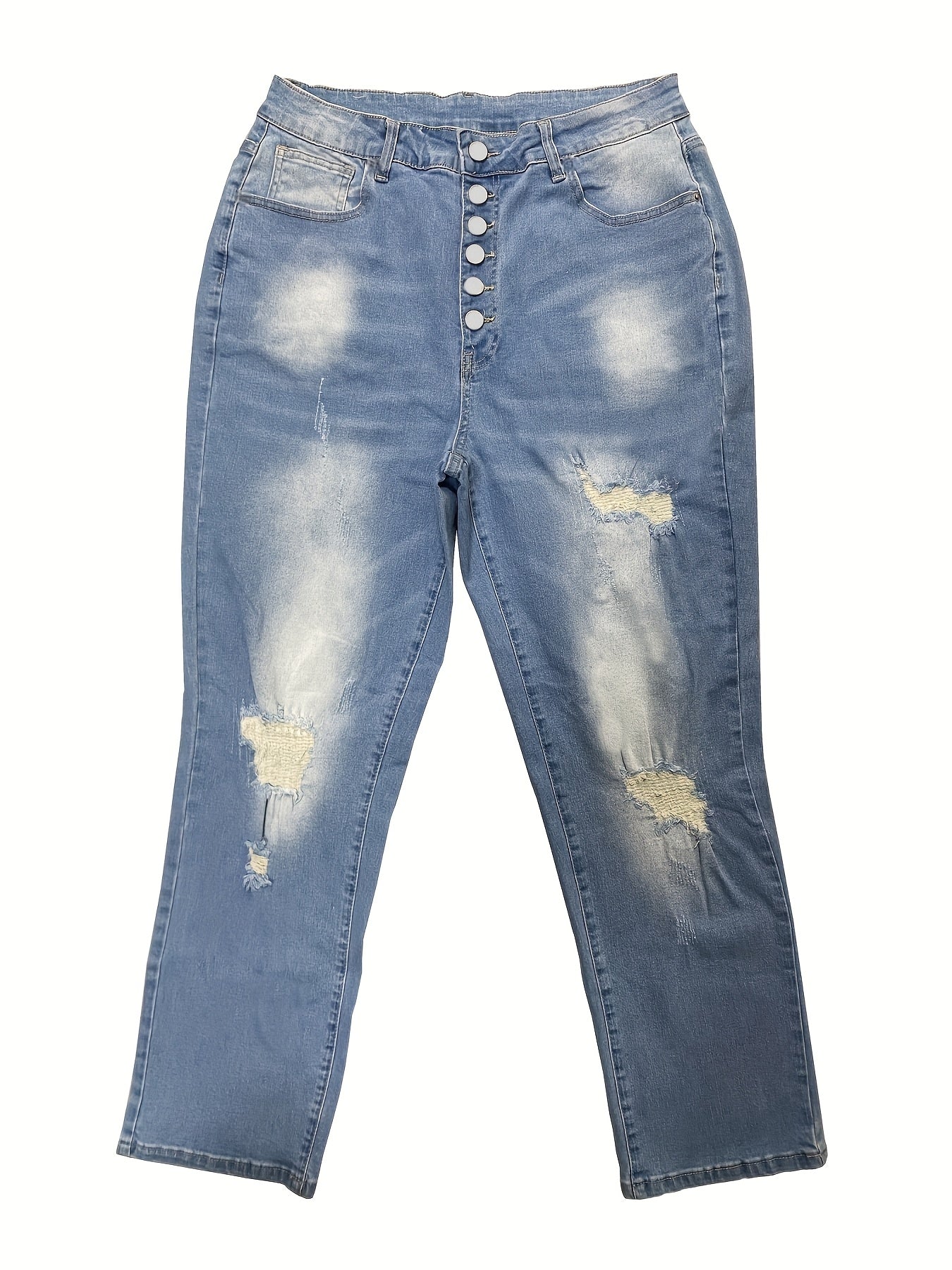 Women's Plus Size High-Waist Stretch Jeans with Colorful Button Fly