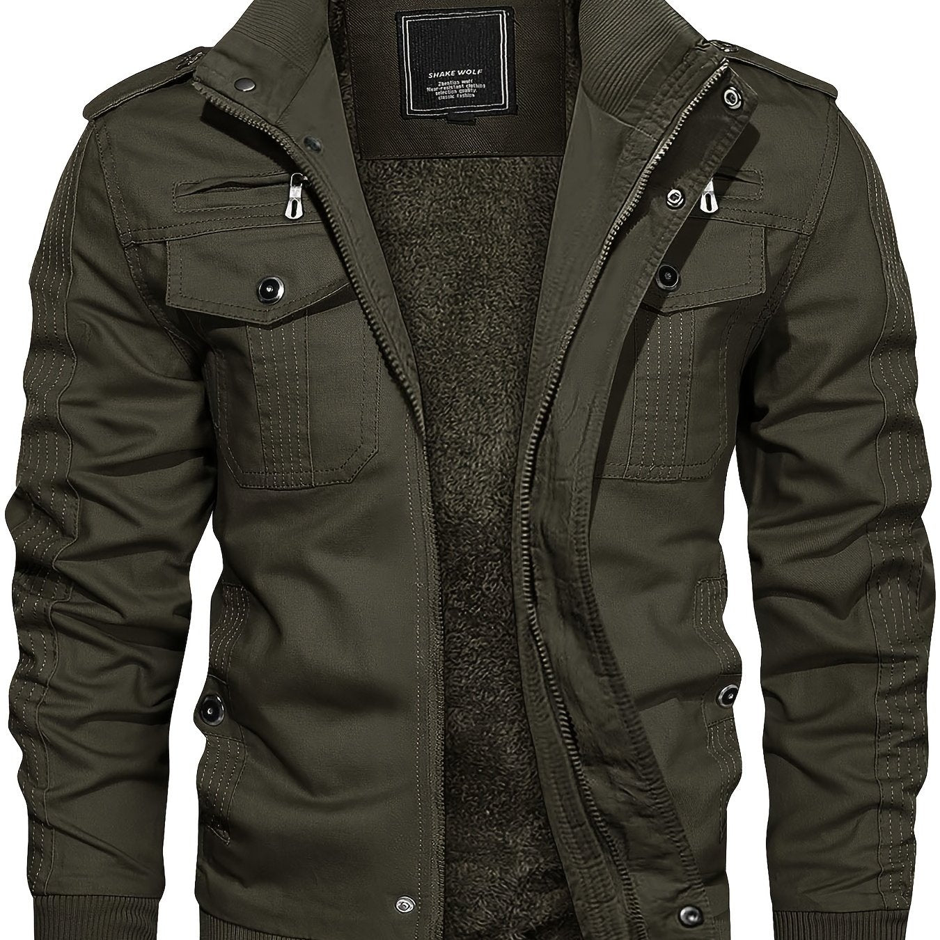 Men's Fleece Jacket And Coat Winter Full Zip Multi-Pocket 2 Chest Pockets 2 Side Pockets And 1 Inner Pocket Fleece Lined Windproof