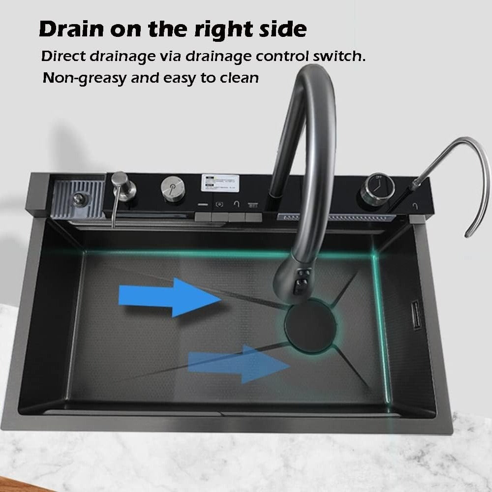 Multifunctional Workstation Kitchen Sink with Digital Display Pull-Out Faucet and Accessories