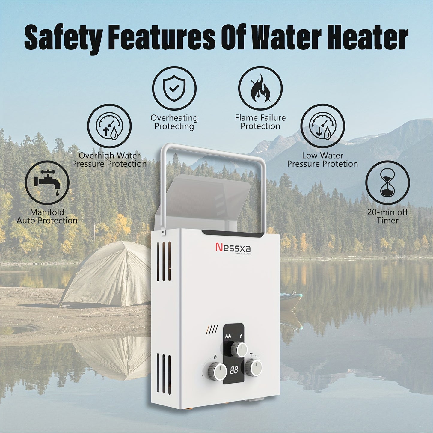 Tankless Water Heater Propane, 2.11 GPM RV Water Heater with Digital Display, 2.11gal Portable Instant Hot Gas Water Heater with Overheating Protection