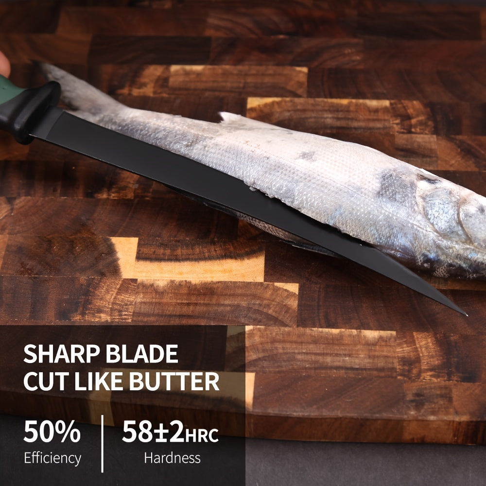 4pcs/Set Fish Cutting Fillet Knife, Non-stick Coating PP+TPR Soft Handle, Stainless Steel Fishing Knife Included Sheath