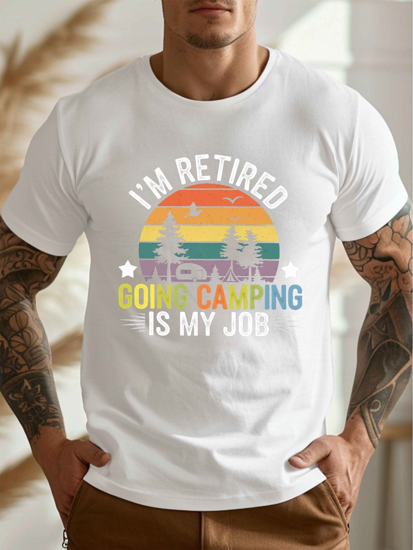 Men's Casual Forest Camping T-Shirt, PLUS SIZE