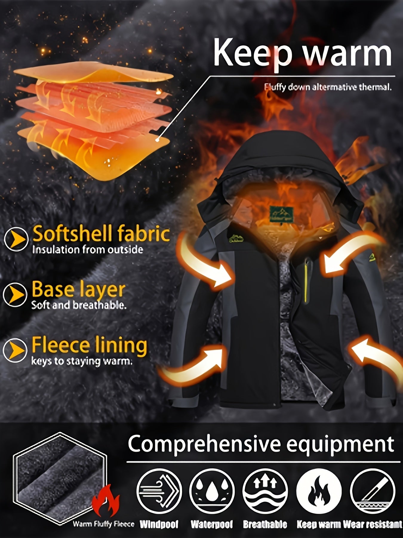 Men's Winter Sports Jacket with Detachable Hood