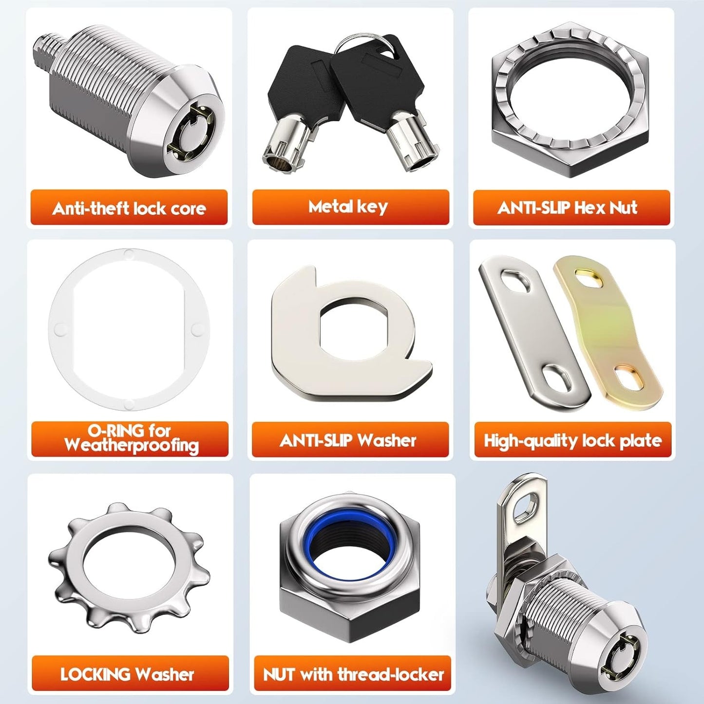 4pcs Chrome Tubular Cam Locks for RVs & Cabinets - Keyed Alike, Removable Keys, 7/8" 90°