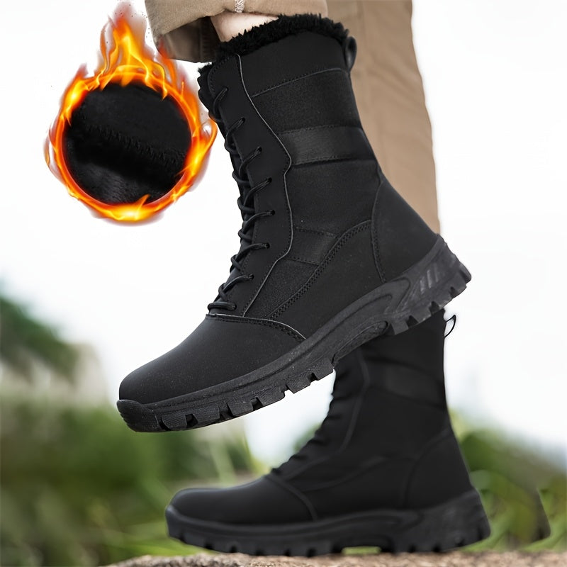 High-Top Hiking Boots, Solid Color, Round Toe