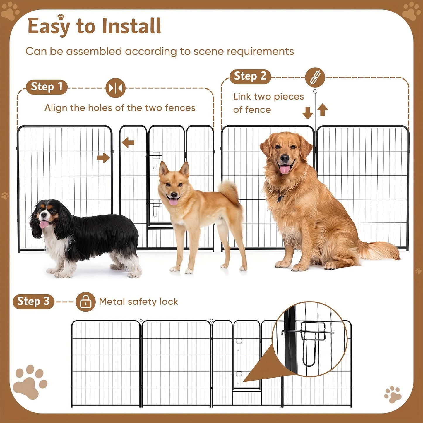 8/16 Panels Dog Playpen Fence for Indoor, Outdoor, Foldable & Portable 24 - 40 Inch Metal Dog Pen