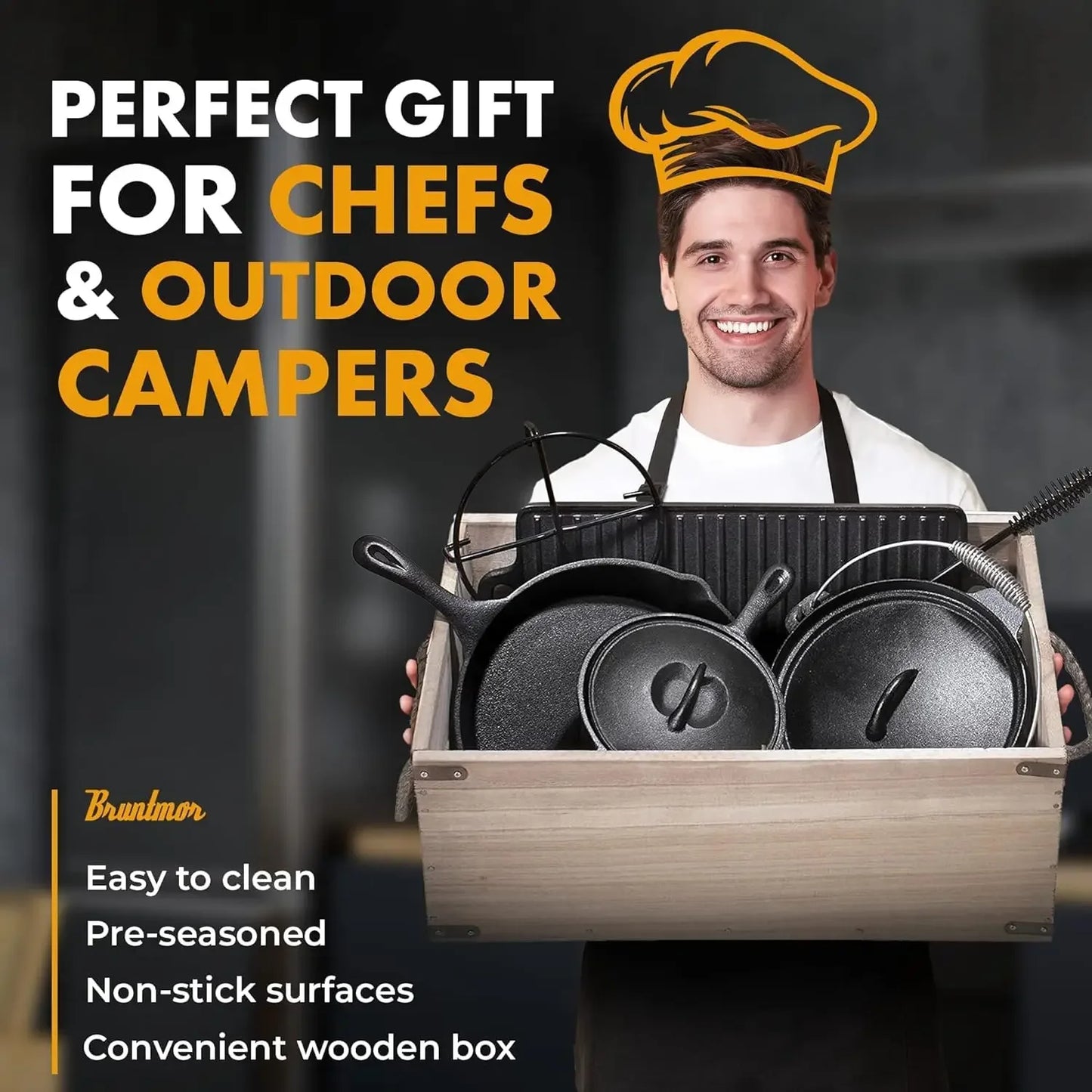 Camping Cooking Set Of 7. Pre Seasoned Cast Iron Pots And Pans Dutch Oven With Lids