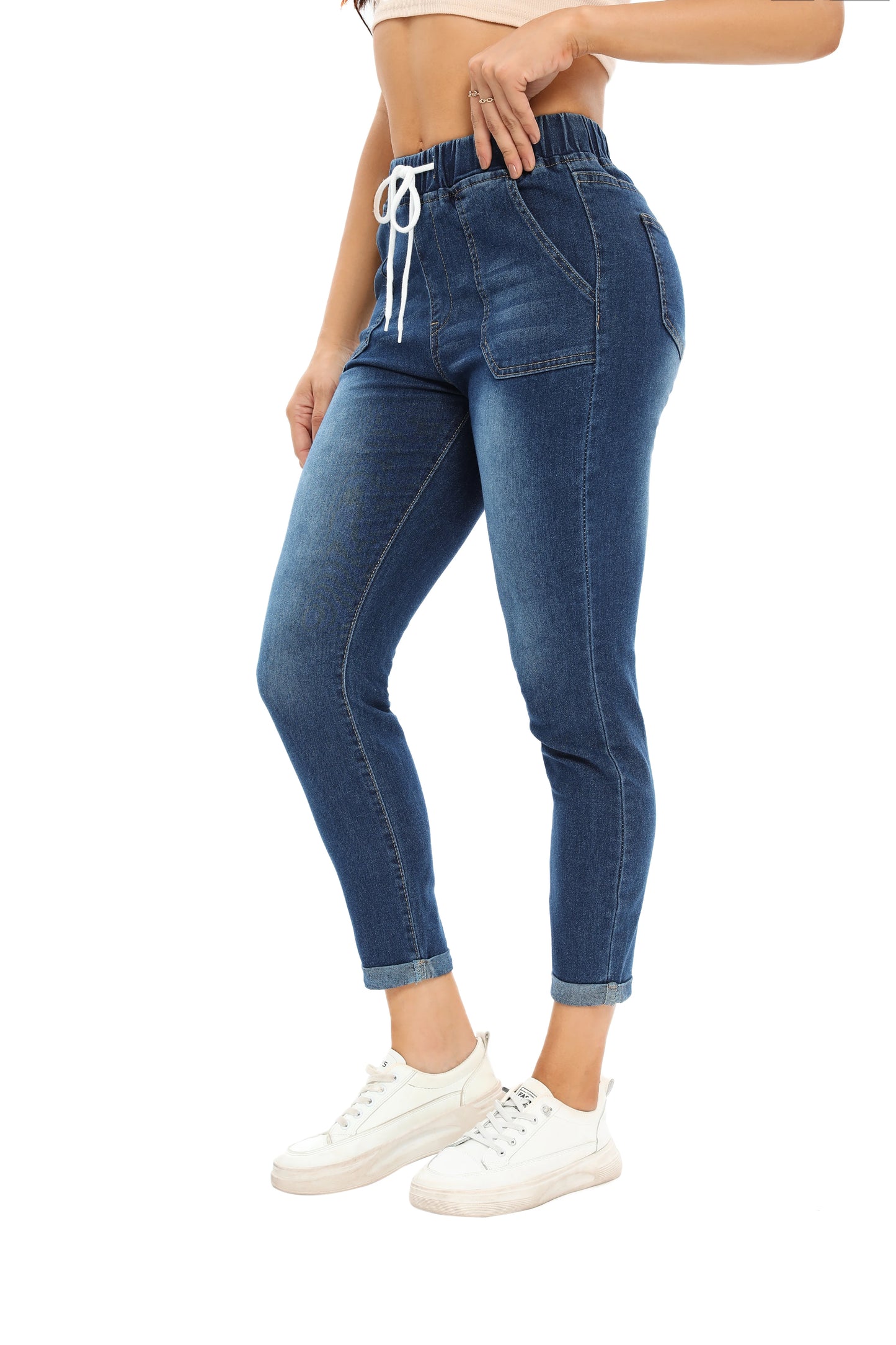 Autumn New Women's Elastic Waist Drawstring Jeans Fashion