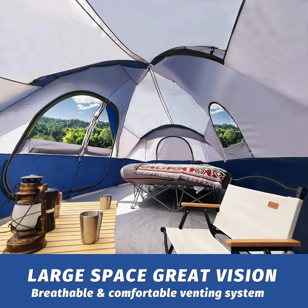 10-Person-Family Tents,  5 Large Mesh Windows, Double Layer, 2 Room, Waterproof