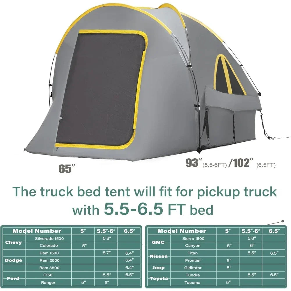 Pickup Truck Tent, Double Layer for 5.5-6.5 FT Truck Bed.
