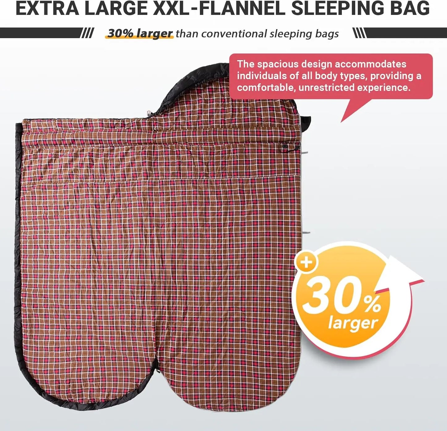 Heated Sleeping Bag for Adults, Extra Wide, Big and Tall.