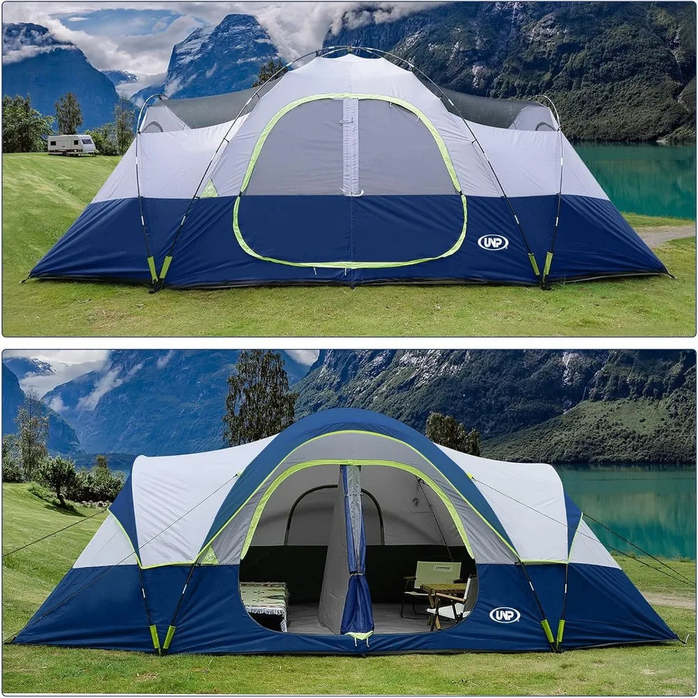 10-Person-Family Tents,  5 Large Mesh Windows, Double Layer, 2 Room, Waterproof