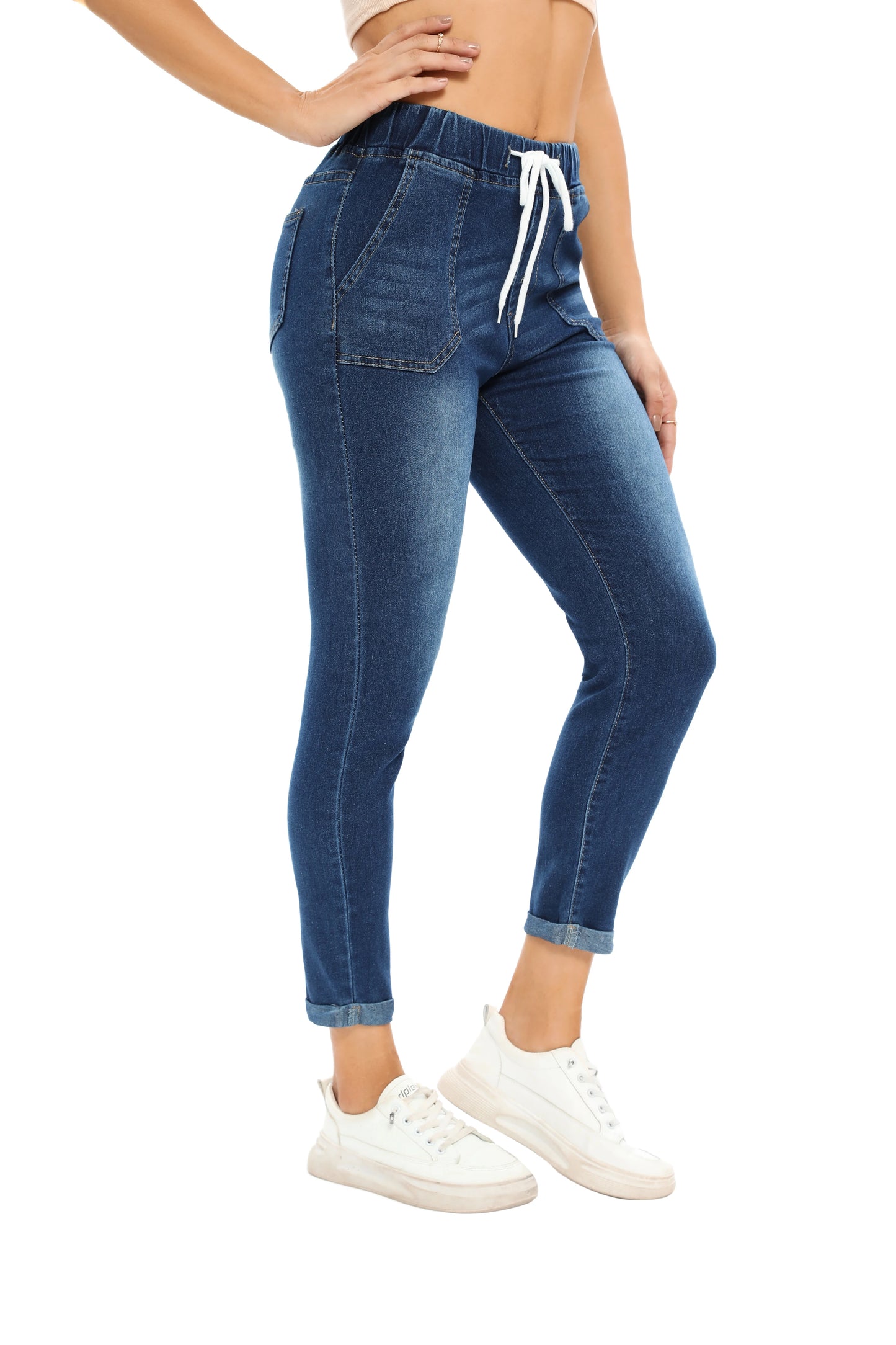 Autumn New Women's Elastic Waist Drawstring Jeans Fashion