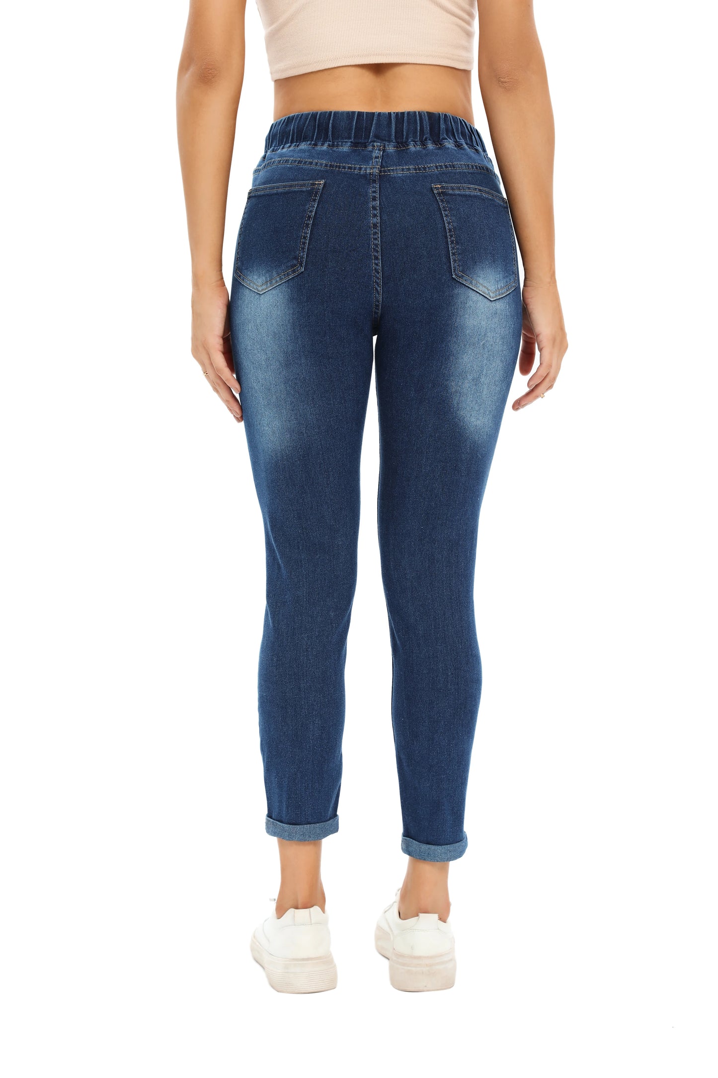 Autumn New Women's Elastic Waist Drawstring Jeans Fashion