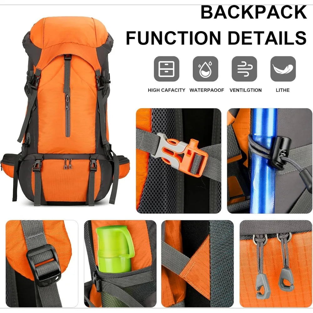 70L  - Waterproof Backpack for Men and Women - Backpacking with Rain Cover
