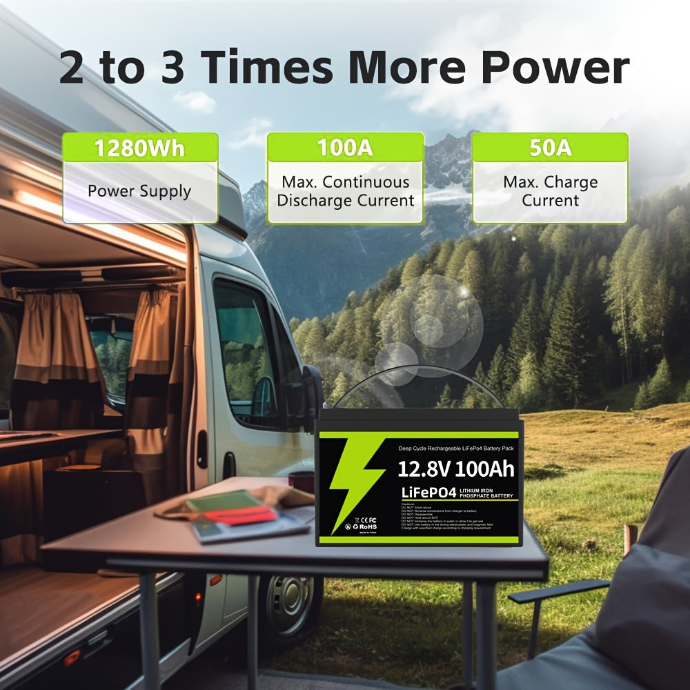 12.8V 100Ah LiFePO4 Battery, Group 31 Lithium Battery With 100A BMS Low Temperature Protection 1.28kWh, Up To 15000 Deep Cycles