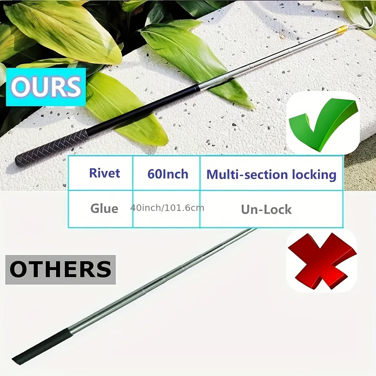 Stainless Steel Snake Hook with Secure Grip - 47" Reptile Catcher Stick for Safe Handling of Rattlesnakes, Copperheads