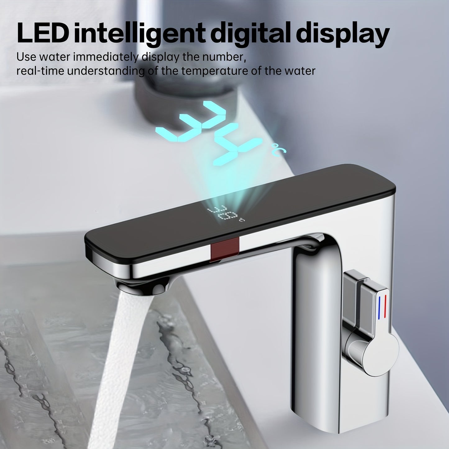 Modern Touchless Bathroom Faucet with LED Temperature Display