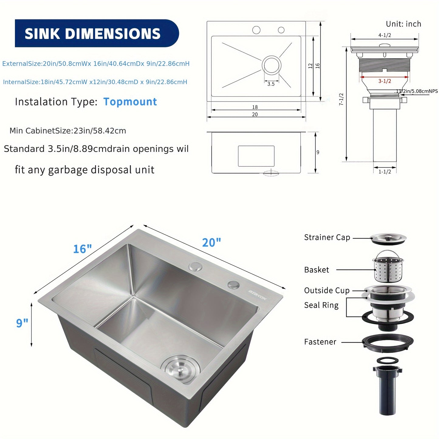 Elegant Single-Bowl Kitchen Sink - Sleek Brushed Finish, Drop-in Design for Easy Installation