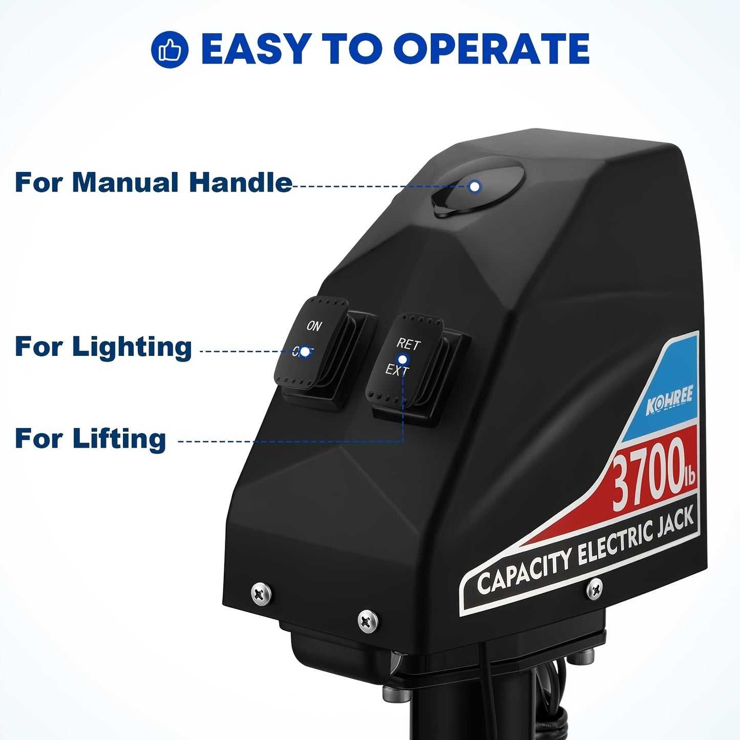 RV Electric Trailer Jack 5000lbs/3700lbs, Tongue Jack with Waterproof Cover & LED Work Light, Easy Install, 22" Lift, 12V DC