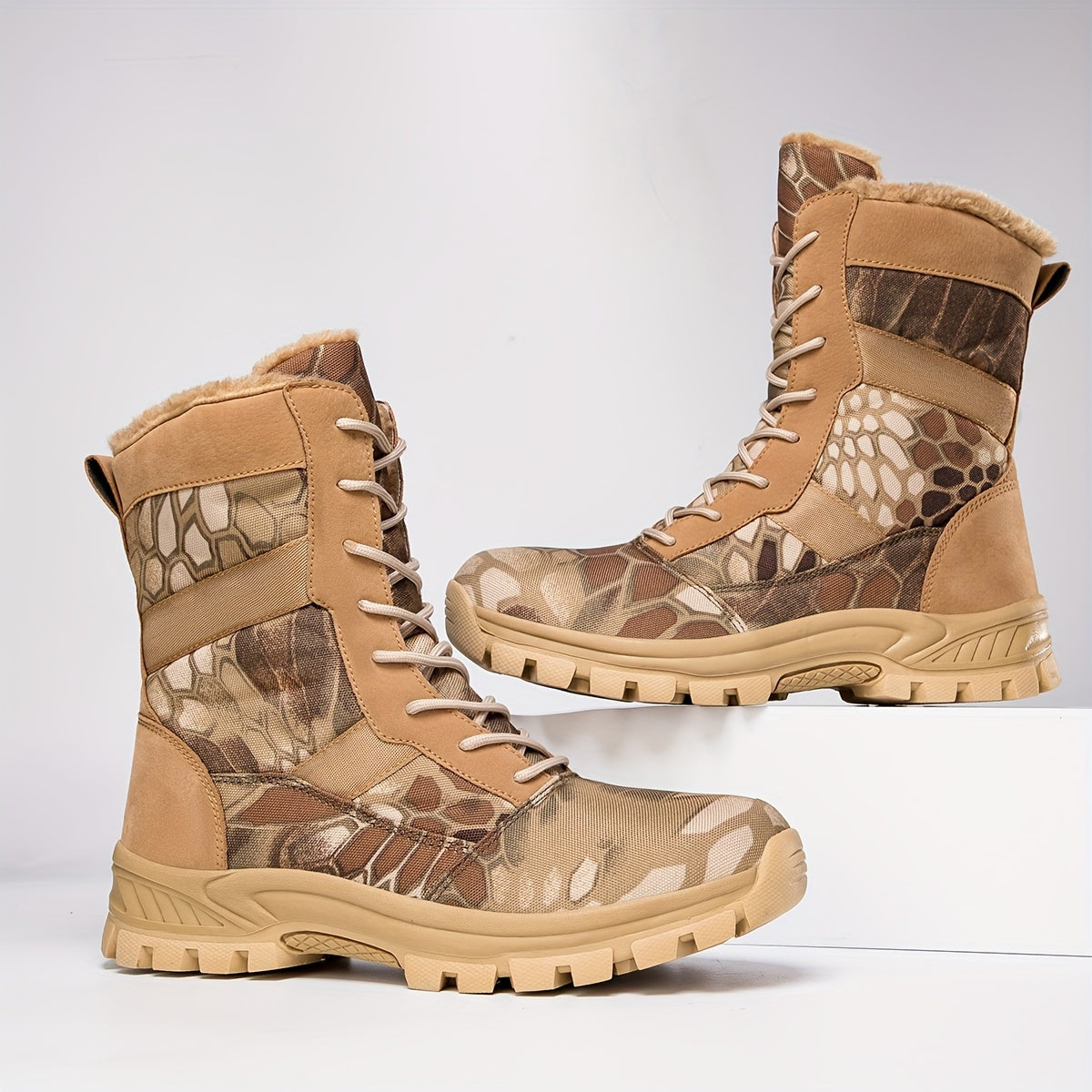 Women's Camouflage Tactical Hiking Boots - Warm Fleece-Lined, Anti-Slip, High Ankle Support