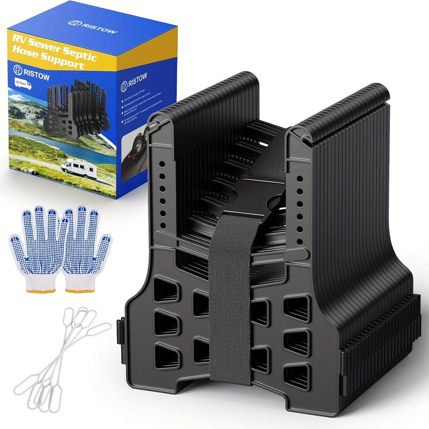 RV Sewer Hose Support 10 Feet, Height-Adjustable ABS Sewer Hose Support For RV Camper, Easy To Set Up, And Protects And Supports Sewer Hose